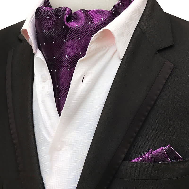 Set da 2 pezzi di fazzoletto da taschino e cravatta a quadri a pois viola - Viola - image 0