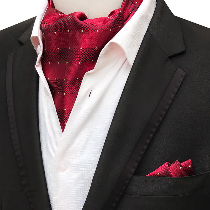 Set da 2 pezzi di fazzoletto da taschino e cravatta a quadri a pois rosso scuro - Rosso scuro - image 0