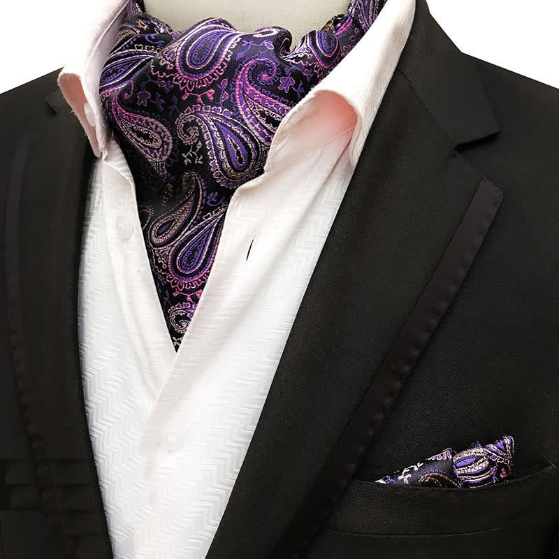 Set da 2 pezzi di fazzoletto da taschino e cravatta Paisley viola di lusso - Viola - image 0