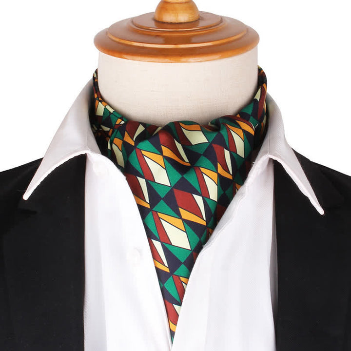Cravatta Ascot con motivo geometrico vintage verde e rosso - Verde e rosso - image 0