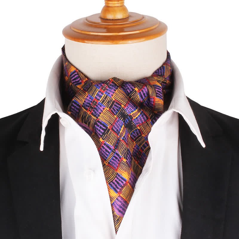 Cravatta Ascot con motivo a quadri astratti giallo e viola - Giallo e viola - image 0