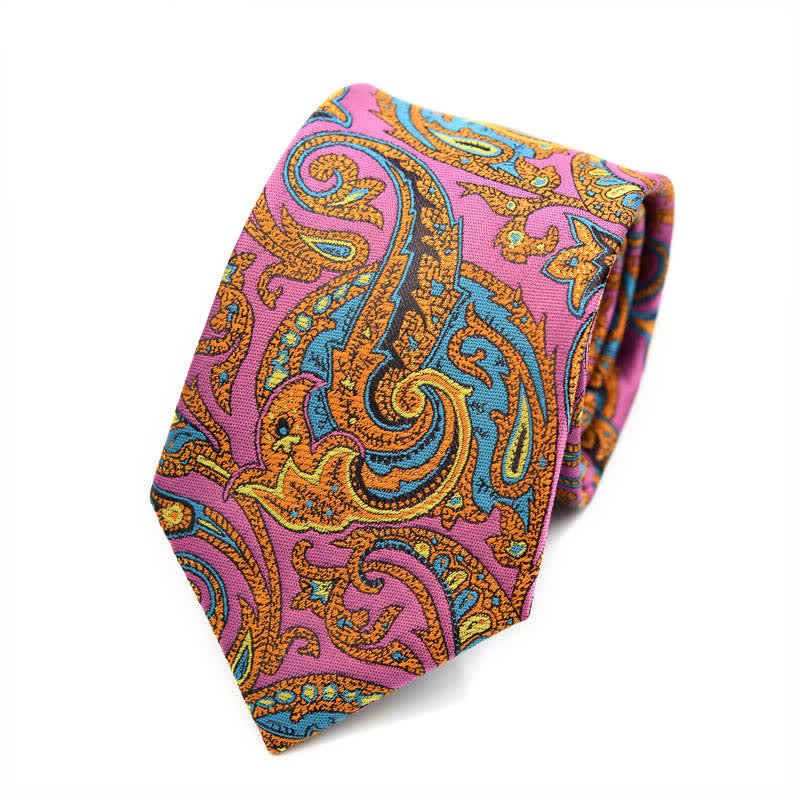 Cravatta da uomo con motivo Paisley vivace, rosa e oro - image 1