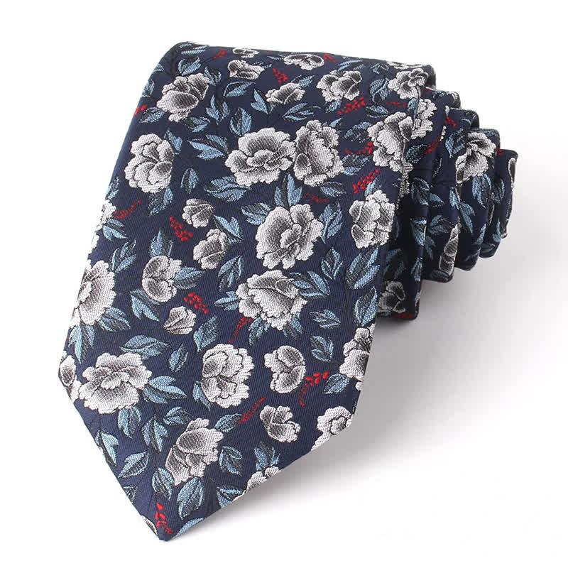 Cravatta casual da uomo con motivo floreale grigio e blu navy - image 1
