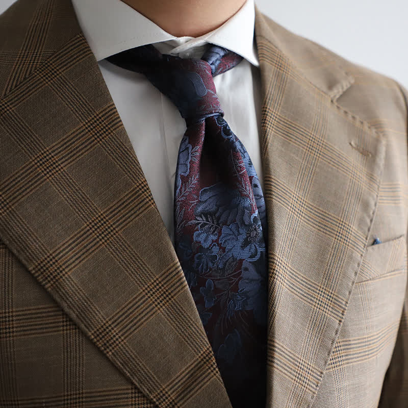 Cravatta da uomo con fiori da sposa bordeaux e blu navy - Borgogna e blu navy - image 0