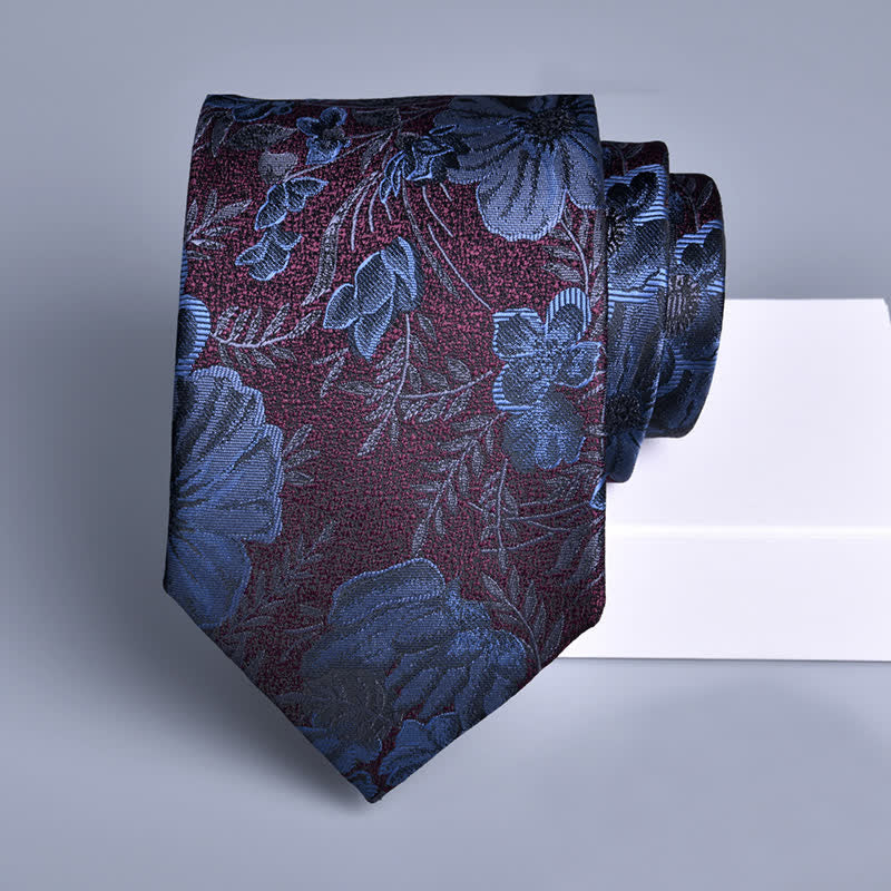 Cravatta da uomo con fiori da sposa bordeaux e blu navy - image 1