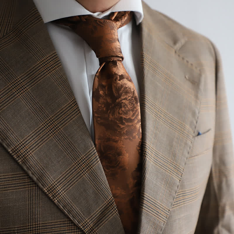 Cravatta classica da uomo con motivo Peonia del Perù e fazzoletto da taschino - Cravatta - image 0