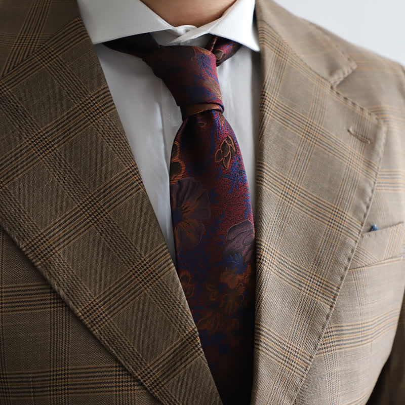 Cravatta da uomo con foglie di fiori bordeaux e blu navy - Borgogna e blu navy - image 0