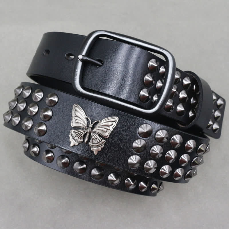 Cintura in pelle con borchie a tre file e rivetti a farfalla Goth - image 2