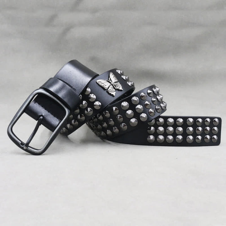 Cintura in pelle con borchie a tre file e rivetti a farfalla Goth - image 3