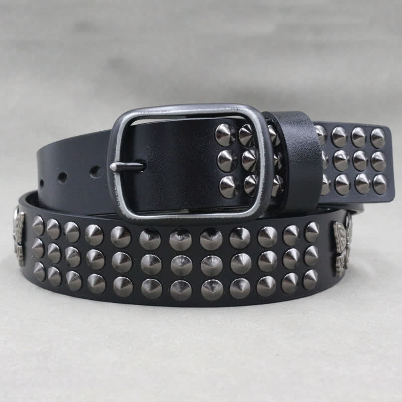 Cintura in pelle con borchie a tre file e rivetti a farfalla Goth - image 4