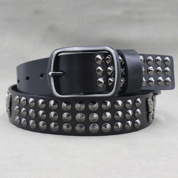 Cintura in pelle con borchie a tre file e rivetti a farfalla Goth - image 4