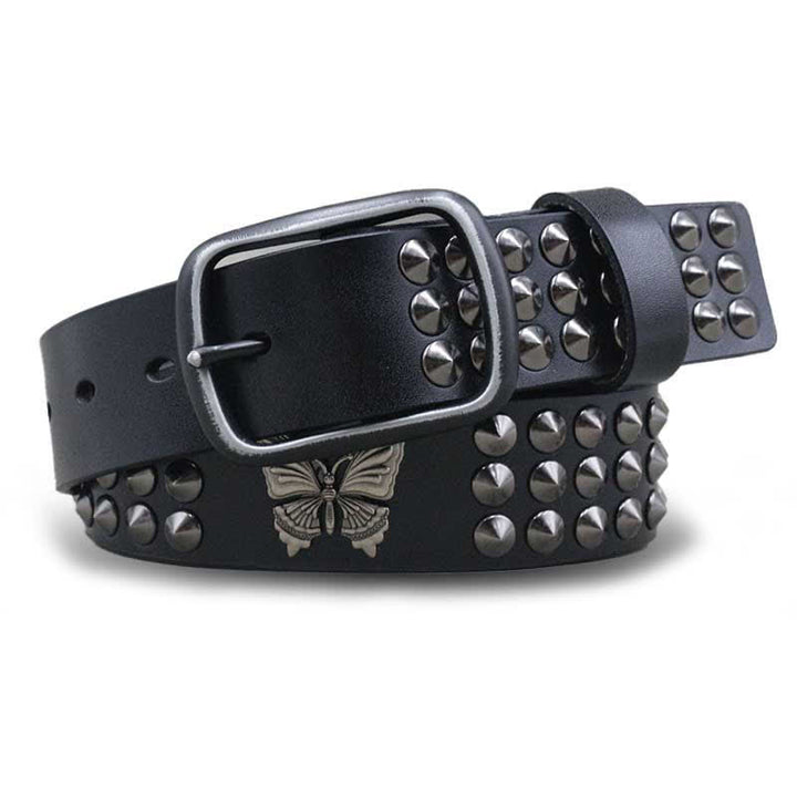 Cintura in pelle con borchie a tre file e rivetti a farfalla Goth - Nero - 44 - image 0