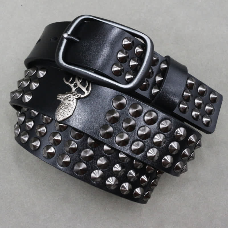 Cintura in pelle con borchie a tre file Lucky Deer Rivets - image 1