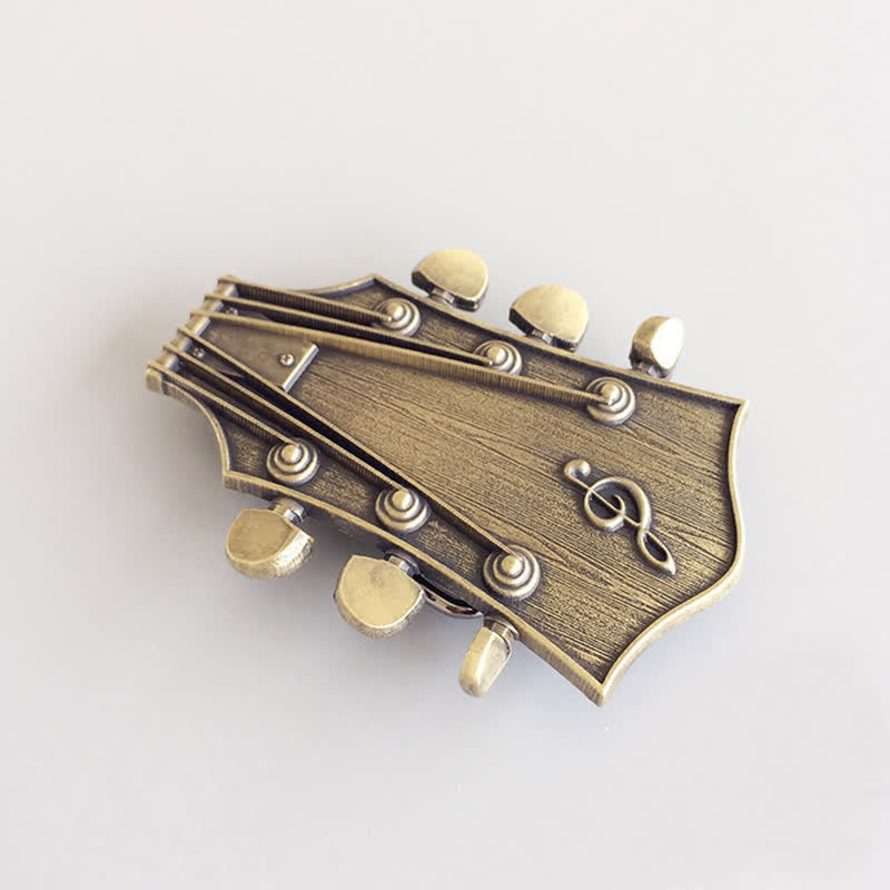 Cintura in pelle con fibbia musicale per chitarra in bronzo fai da te da uomo - image 1