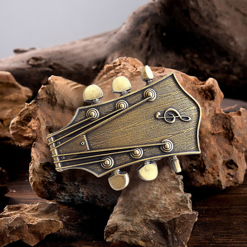 Cintura in pelle con fibbia musicale per chitarra in bronzo fai da te da uomo - Chitarra - Senza cintura - image 0