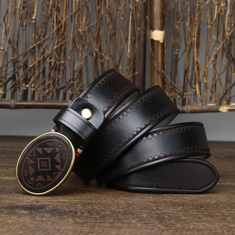 Cintura in vera pelle spessa con motivo inciso vintage - Nero - 46 - image 4