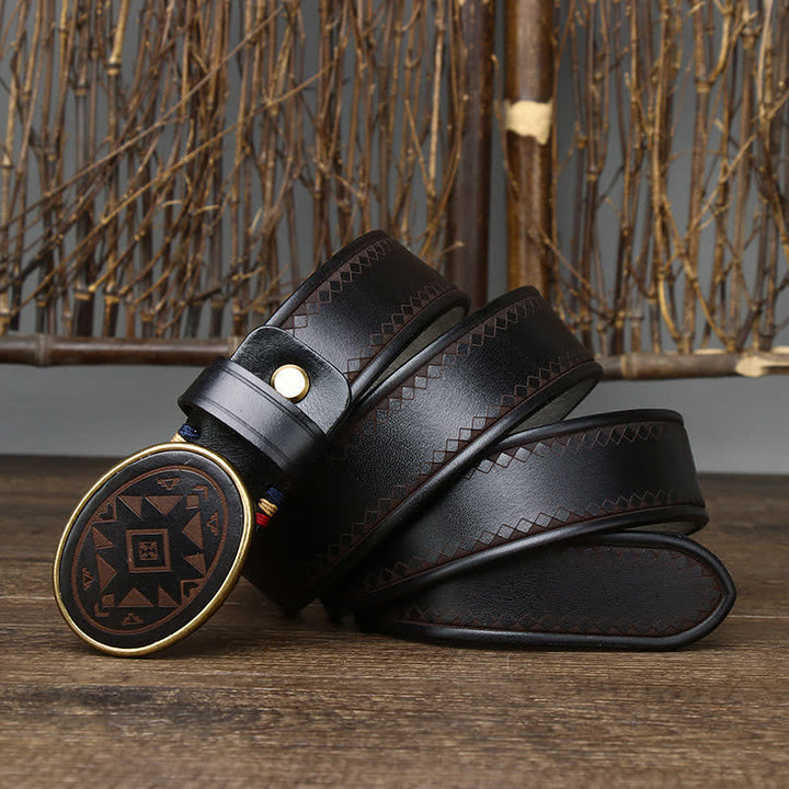 Cintura in vera pelle spessa con motivo inciso vintage - Nero - 46 - image 4
