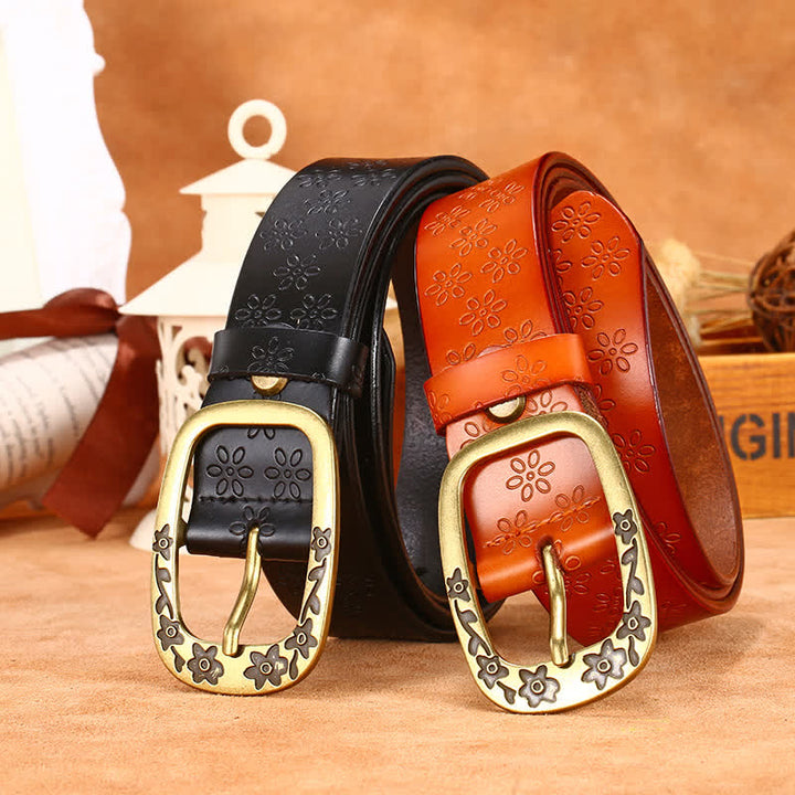 Cintura in pelle con motivo a fiori di prugna da donna - image 1