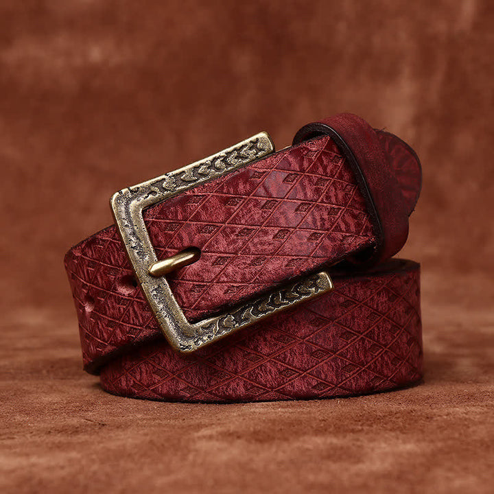 Cintura in pelle con diamante in rilievo vintage progettata - Marrone-rossastro - 50" - image 11