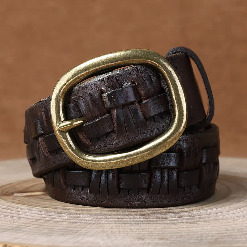 Cintura in pelle intrecciata con jeans retrò alla moda - Caffè - 44 - image 0