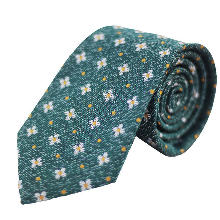 Cravatta floreale a pois con margherite verde scuro da uomo - Verde scuro - image 0