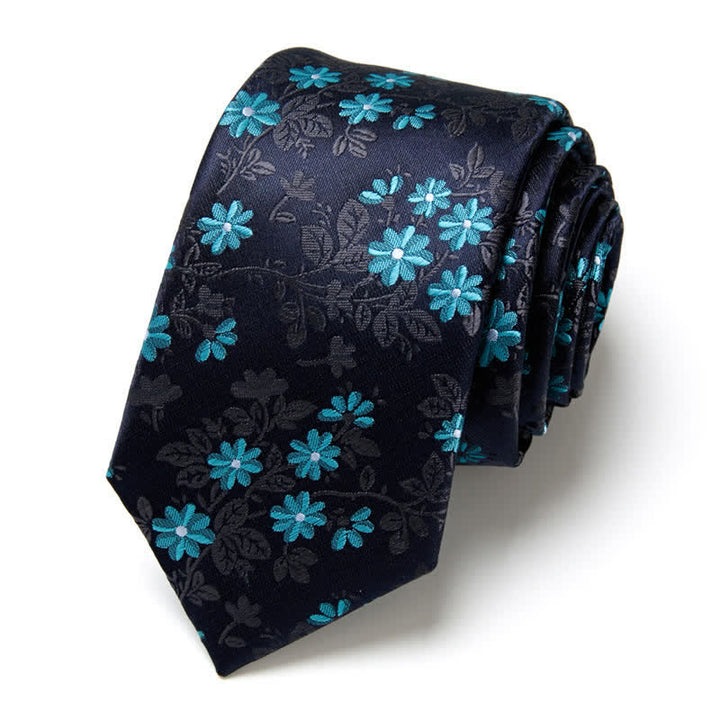 Cravatta elegante da uomo con motivo floreale blu navy - Blu navy - image 0