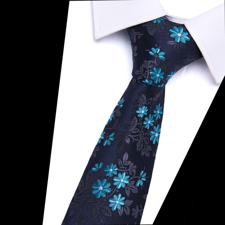 Cravatta elegante da uomo con motivo floreale blu navy - image 2