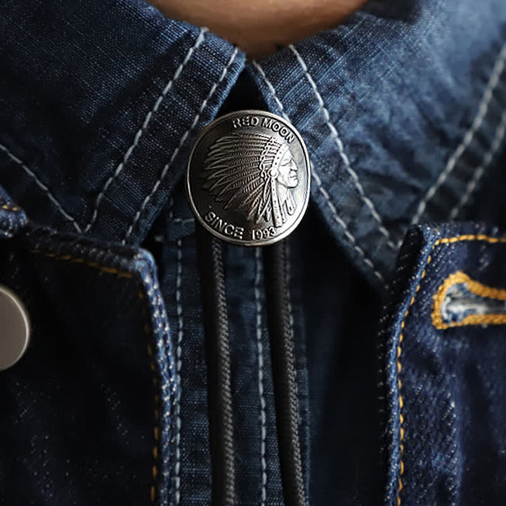 Cravatta Bolo con moneta a forma di testa di capo tribù indiano nativo - image 0