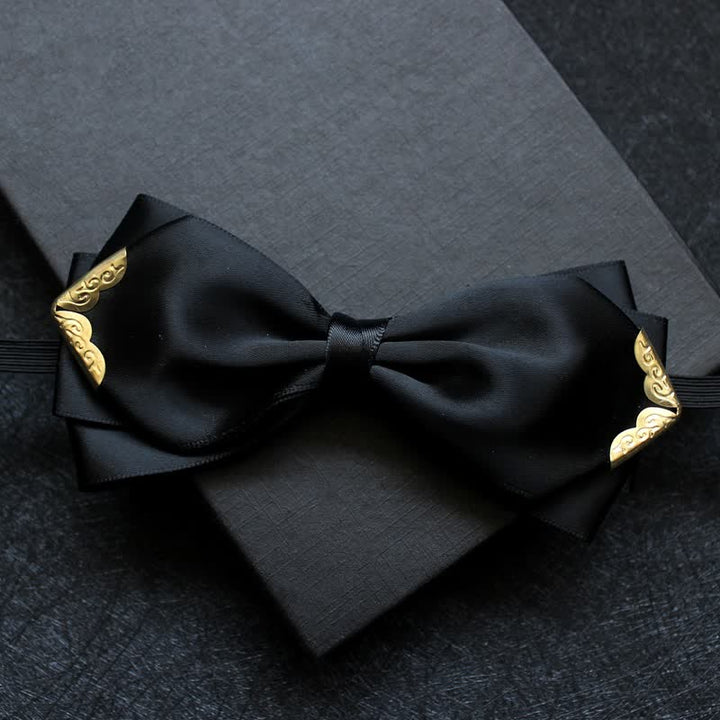 Papillon classico da uomo con punta dorata tinta unita - Nero - image 3