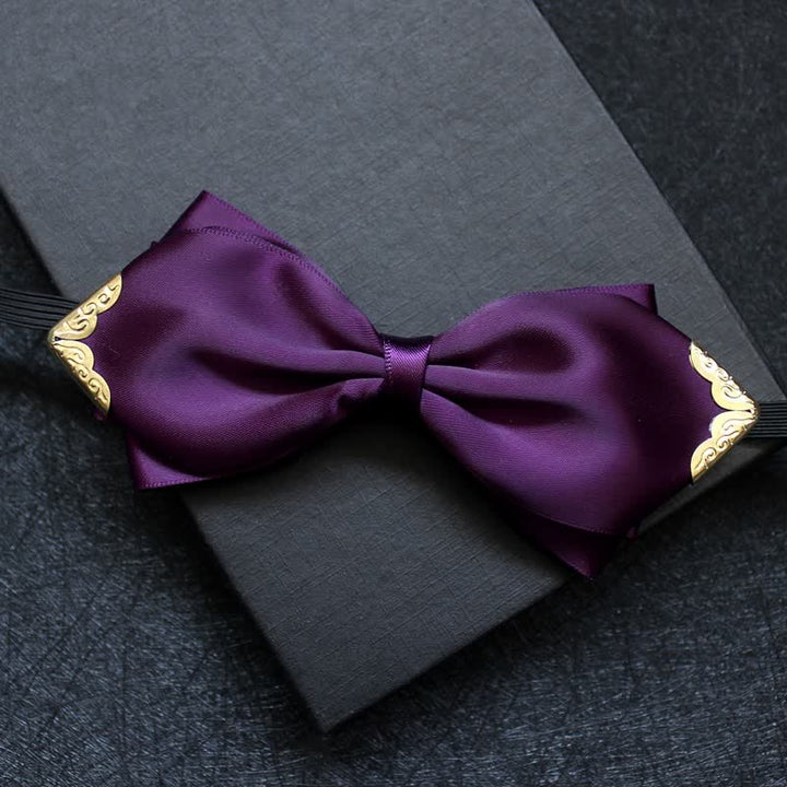 Papillon classico da uomo con punta dorata tinta unita - Viola - image 8