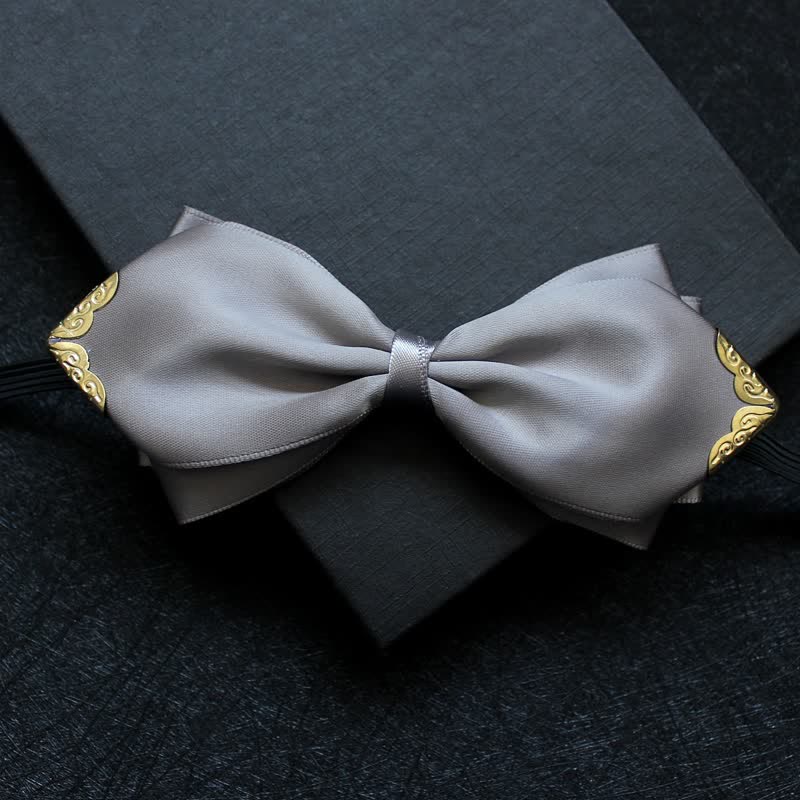 Papillon classico da uomo con punta dorata tinta unita - Grigio - image 6