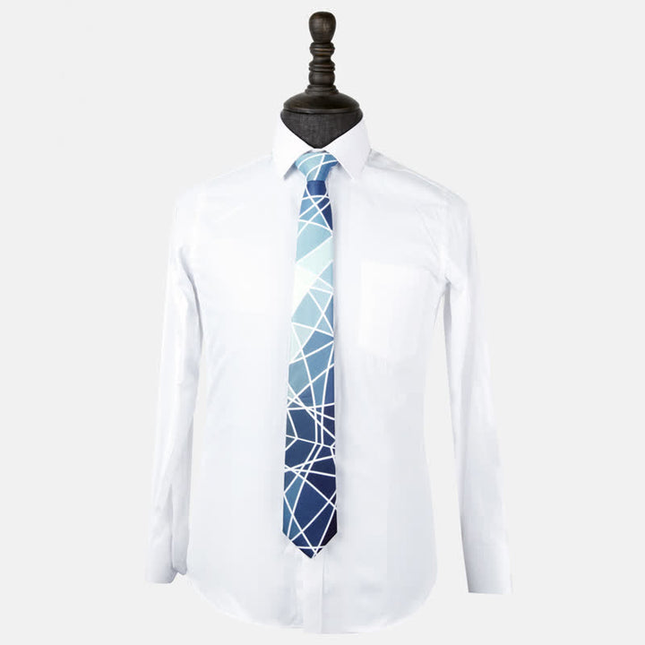 Cravatta da uomo con stampa geometrica blu e linea bianca - image 2