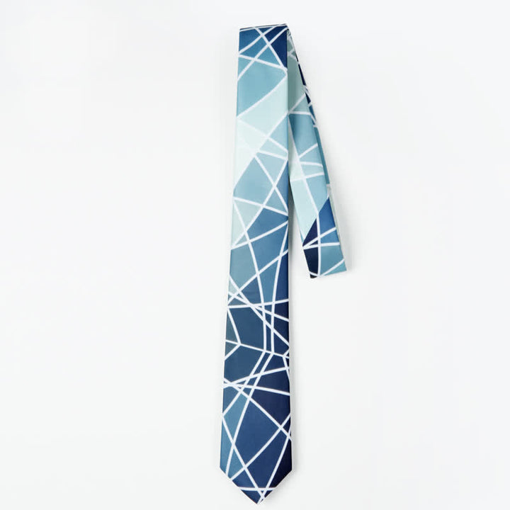 Cravatta da uomo con stampa geometrica blu e linea bianca - image 3