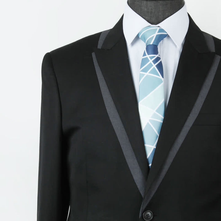 Cravatta da uomo con stampa geometrica blu e linea bianca - image 1
