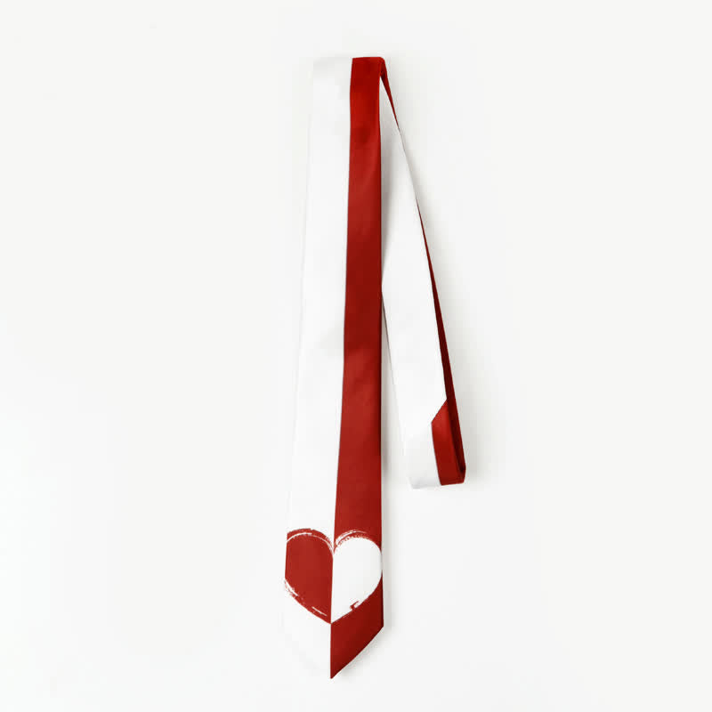 Cravatta da uomo con cuori a contrasto rosso e bianco - image 2