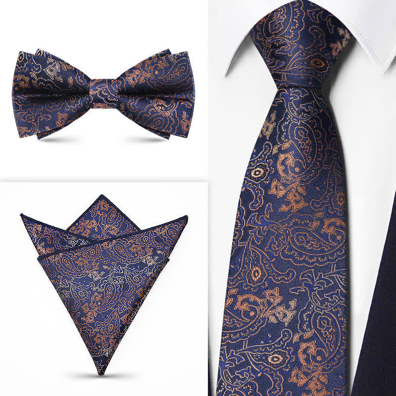 Set di 3 cravatte da uomo con motivo Paisley BowTie serie marrone - Stile n. 1 - image 0