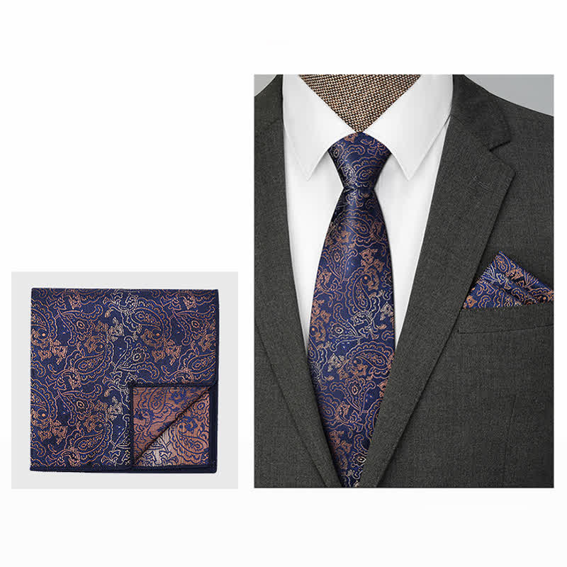Set di 3 cravatte da uomo con motivo Paisley BowTie serie marrone - image 1