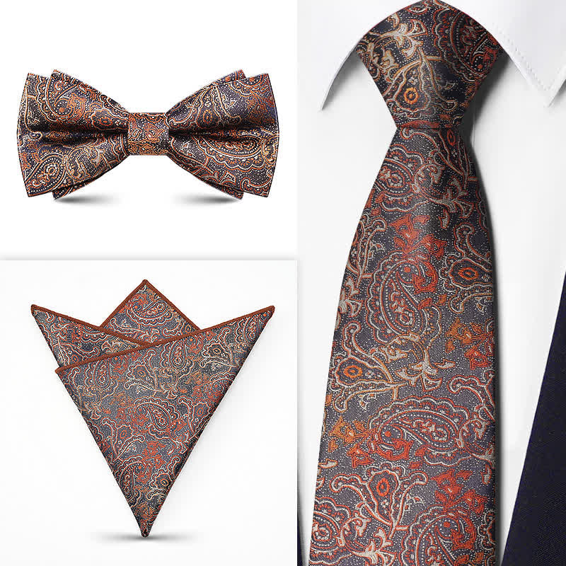 Set di 3 cravatte da uomo con motivo Paisley BowTie serie marrone - Stile n. 9 - image 11