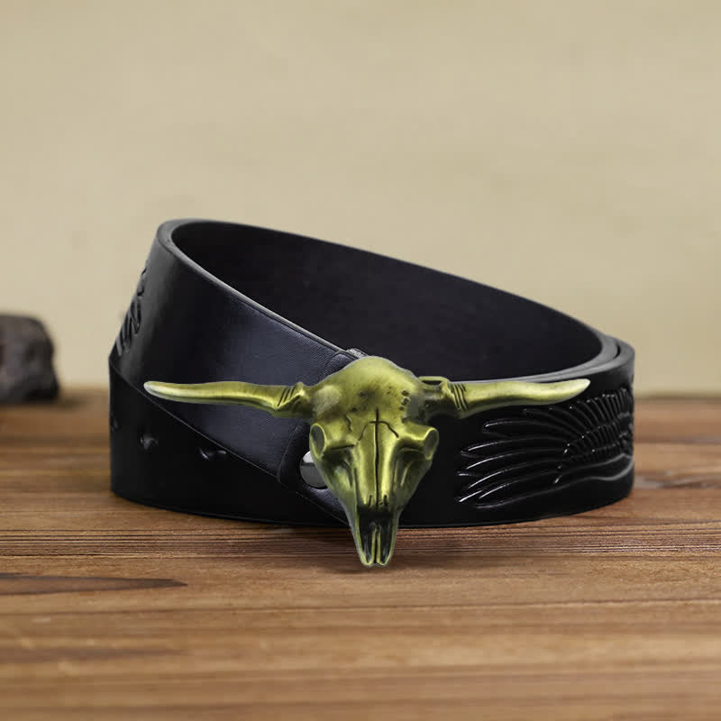 Cintura in pelle con fibbia a forma di toro Longhorn Western fai da te da uomo - Bronzo antico - Cintura aquila in rilievo nera (40) - image 14