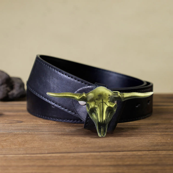 Cintura in pelle con fibbia a forma di toro Longhorn Western fai da te da uomo - Bronzo antico - Cintura PU nera (40) - image 13