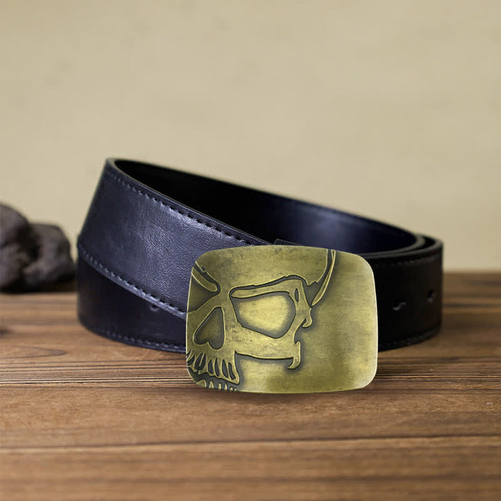 Cintura in pelle con fibbia a forma di teschio in bronzo goffrato fai da te da uomo - Cranio - Cintura PU nera (40) - image 3