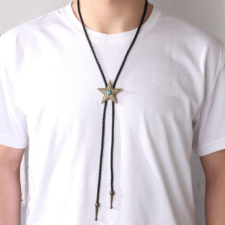 Collana con ciondolo a forma di stella in pietra naturale vintage Bolo Tie - image 2