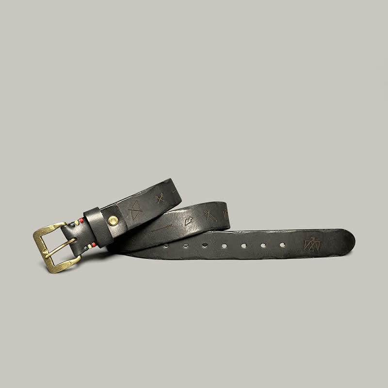 Cintura in pelle con motivo totem inciso al laser retrò casual - Nero - 44 - image 7