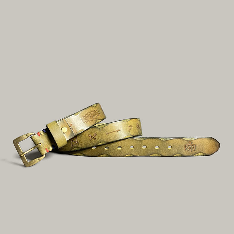Cintura in pelle con motivo totem inciso al laser retrò casual - Verde chiaro - 44 - image 13