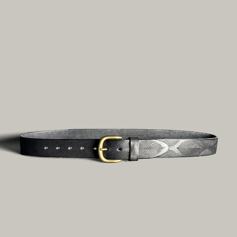 Cintura in pelle goffrata personalizzata con foglie di piante invecchiate - Nero - 44 - image 11