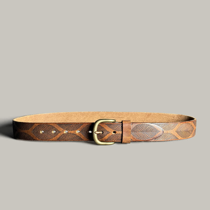 Cintura in pelle goffrata personalizzata con foglie di piante invecchiate - image 2