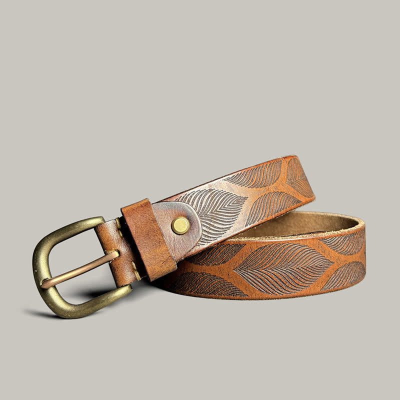 Cintura in pelle goffrata personalizzata con foglie di piante invecchiate - image 4