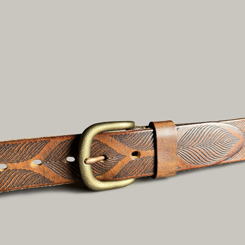 Cintura in pelle goffrata personalizzata con foglie di piante invecchiate - image 6