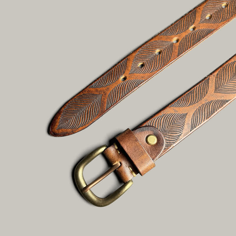 Cintura in pelle goffrata personalizzata con foglie di piante invecchiate - image 3