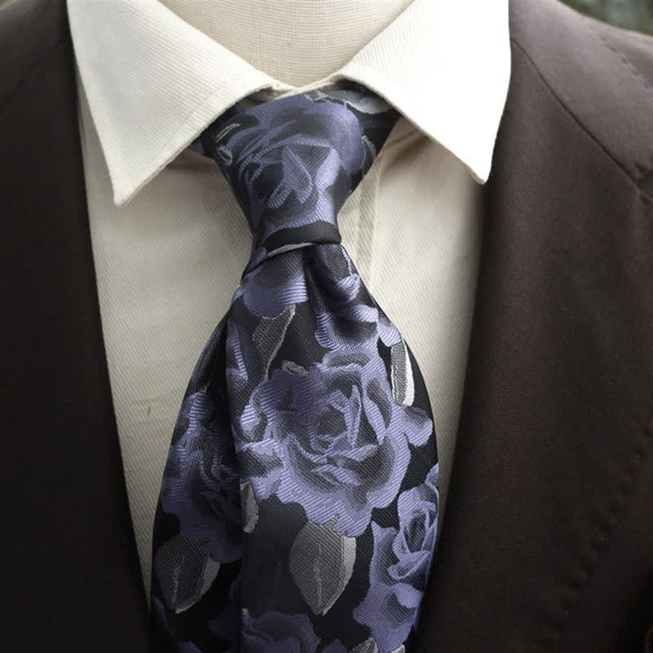 Cravatta da uomo casual con motivo floreale a rose grandi - Blu - image 3